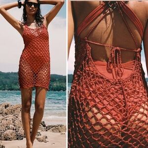 NWOT‎ ZARA Crochet Macrame Fishnet Knit Handcrafted Coverup Dress